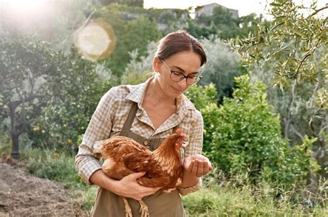 Femme Nourrissant Des Poules Dans L Exploitation Agricole Poules