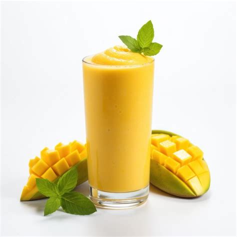 Glass Of Mango Smoothie Isolated Premium AI Generated Image