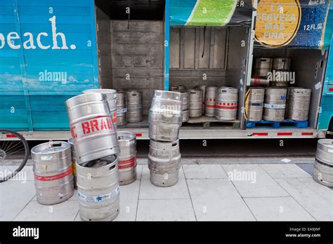 Beer delivery truck and kegs - USA Stock Photo - Alamy