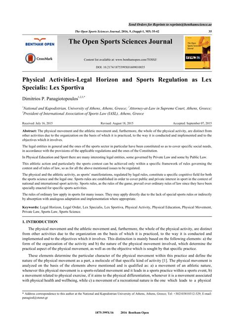 PDF Physical Activities Legal Horizon And Sports Regulation As Lex