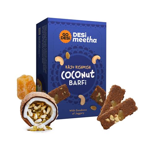 GO DESi DESi Meetha Kaju Kishmish Coconut Barfi 500 Grams 40