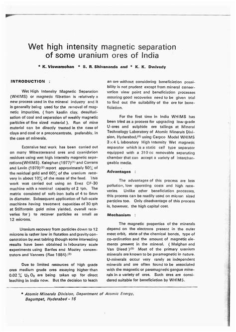 Pdf Wet High Intensity Magnetic Separation Of Some Uranium Dokumen Tips