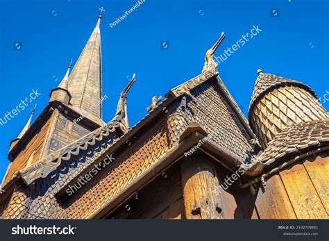 lom stave wooden catholic church norway stock photo