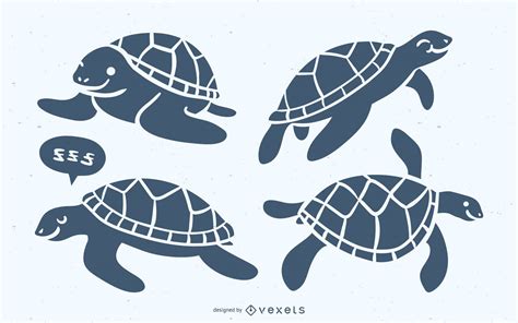 Cute Sea Turtle Blue Silhouette Set Vector Download