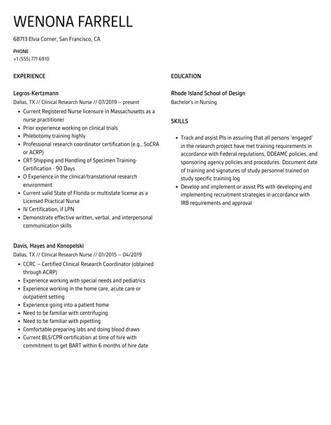 Clinical Research Nurse Resume Samples Velvet Jobs