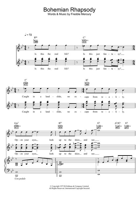 Bohemian Rhapsody By Queen Sheet Music For Piano Vocal And Guitar Chords