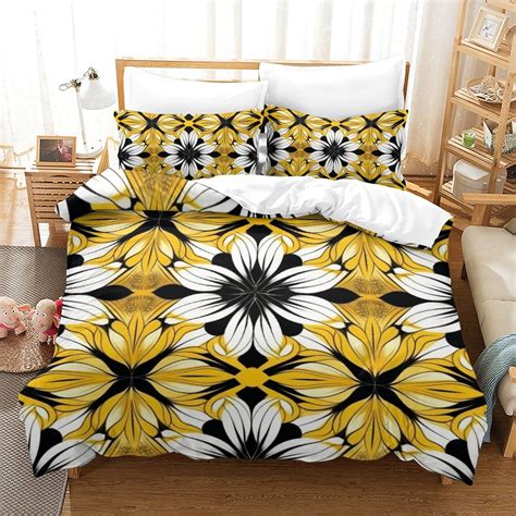 Home Textiles Yellow And Pink Abstract Flower Printed Duvet Cover Set Woman Modern Bed Set