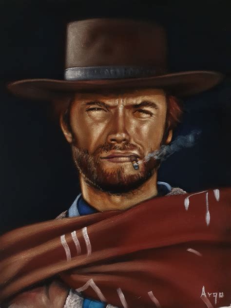 Clint Eastwood Badass Cowboy Legend Black Velvet Oil Painting Hand