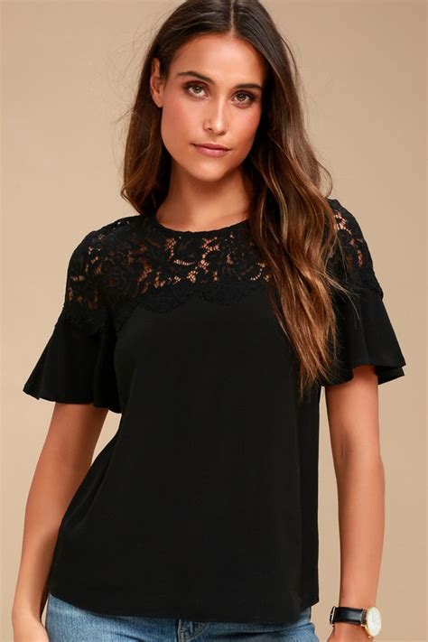 Cute Black Top Black Lace Top Short Sleeve Top Lulus