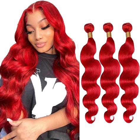 Amazon Red Human Hair Bundles Burgundy Body Wave Bundles