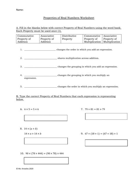 Properties Of Real Numbers Worksheet Live Worksheets Worksheets Library