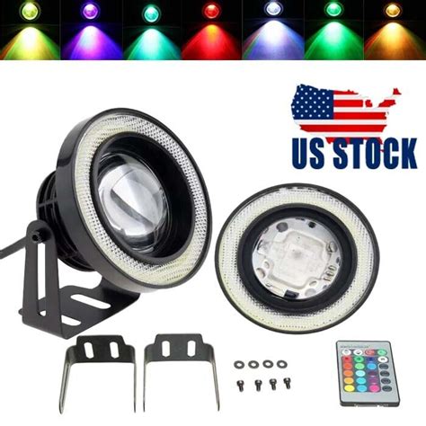 2x 35 Inch Rgb Led Fog Light Car Projector Cob Halo Angel Eye Ring Bulb Lamp Ebay