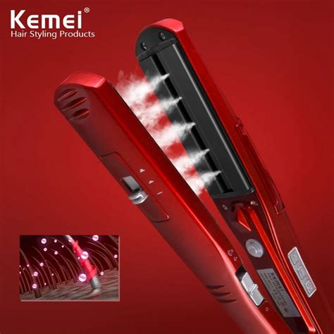 Kemei Electric Hair Straightener Ceramic Vapor Steam Flat Iron Vapor