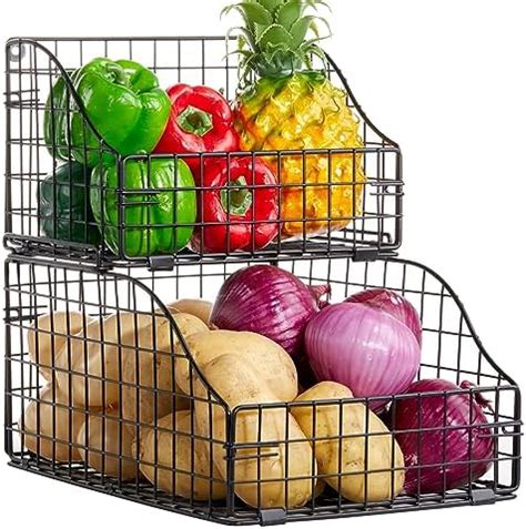 X Cosrack Stackable Wire Baskets Tier Countertop Potato Onion