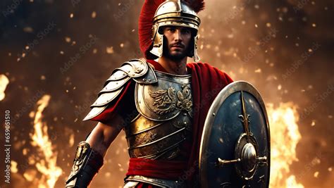 Roman Male Legionary Legionaries Wear Helmet With Crest Gladius