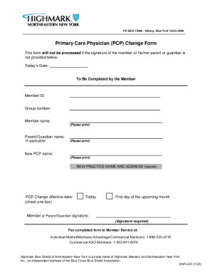 Fillable Online Primary Care Physician Pcp Change Form Fax Email