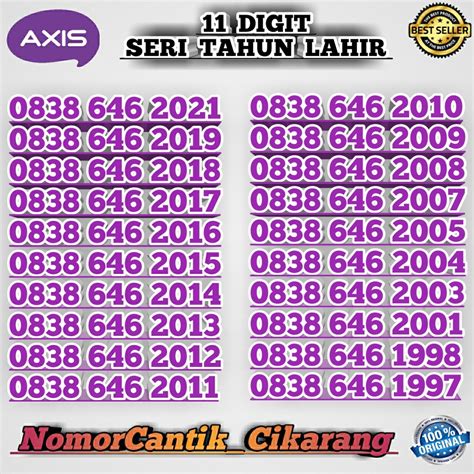 Jual NOMOR CANTIK AXIS SERI TAHUN LAHIR NOMOR CANTIK AXIS 11 DIGIT