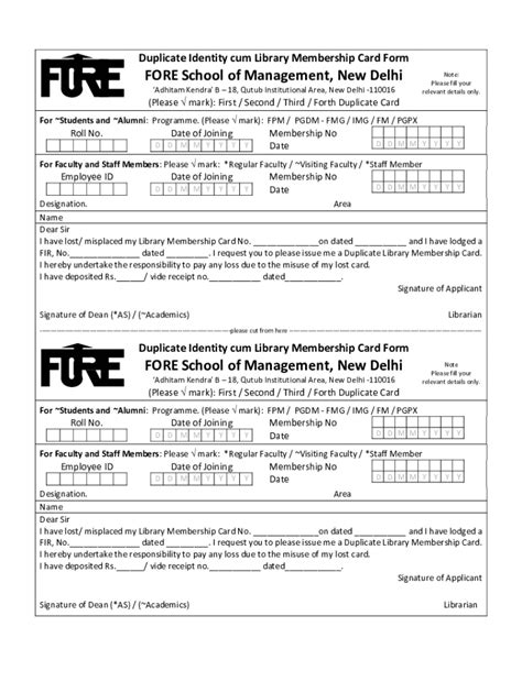 Fillable Online Fillable Online Fsm Ac Duplicate Id Cum Library Membership Fax Email Print