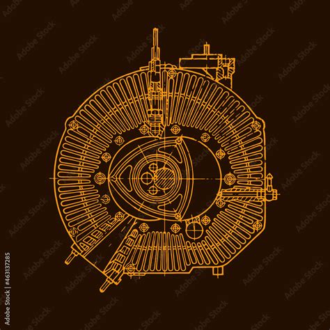 Rotary Engine Blueprint Abstract Technical Background Stock Vector