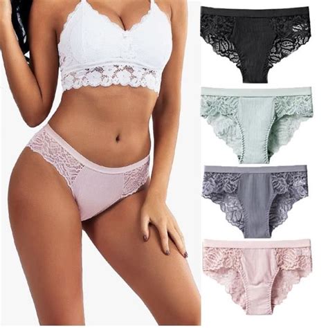 4 pièces dentelle sous vêtements femmes culottes mode taille basse Sexy