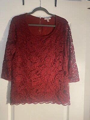 Womens Dress Barn Roz Ali Red Burgundy Lace Top Shirt XL EBay