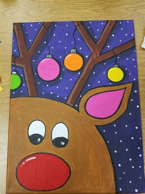 reindeer painting on canvas Rudolph the red nosed reindeer #Christmas ...