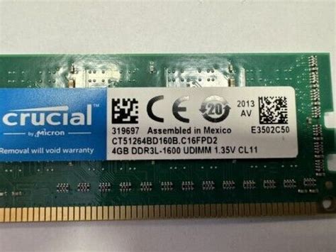 Crucial Memory Module Ram 4gb Ddr3l 1600 Udimm 135v Cl11 Ct51264bd160b