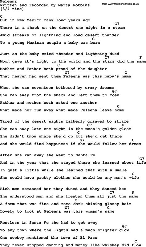 Feleena By Marty Robbins Lyrics And Chords