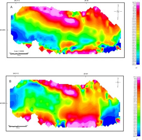 A Total Magnetic Anomaly Map Of The Survey Area B Rtp Anomaly Data