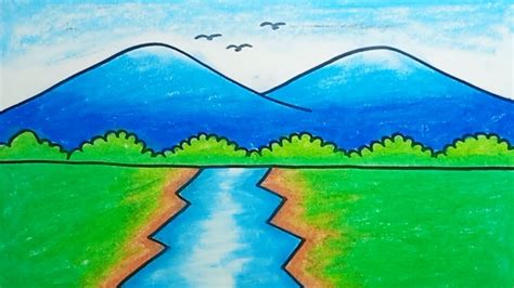 How To Draw River Scenery Easy Step By Step Drawing A River Scenery