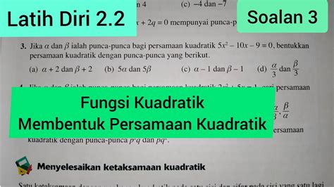 F4 C2 Fungsi Kuadratik Latih Diri 22 Soalan 3 Buku Teks Kssm