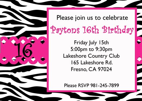 Free Printable 16th Birthday Party Invitation Templates Free Printable