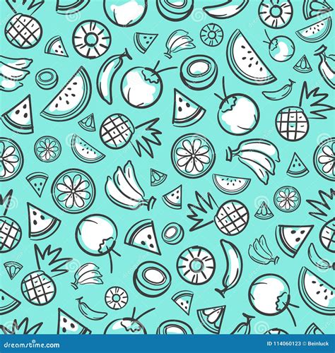 Sketch Mixed Tropical Fruits Seamless Pattern Background Vector Stock