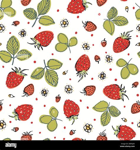 Vector Strawberry Doodle Pattern Graphic Modern Line Art Repeating