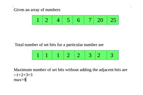 Maximum Set Bit Sum In Array Without Considering Adjacent Elements Geeksforgeeks