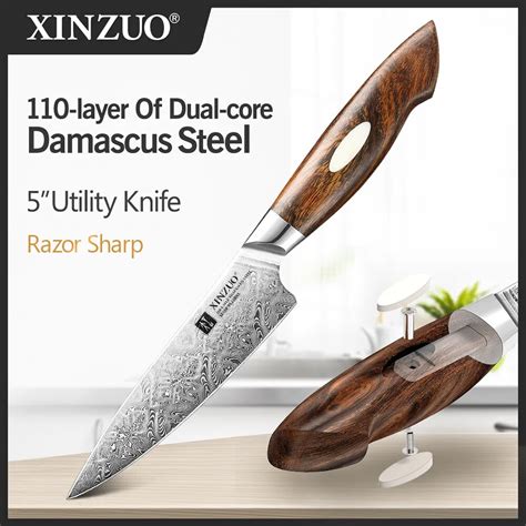 XINZUO Couteau Utilitaire En Acier Damas Couteau De Cuisine Forgeage