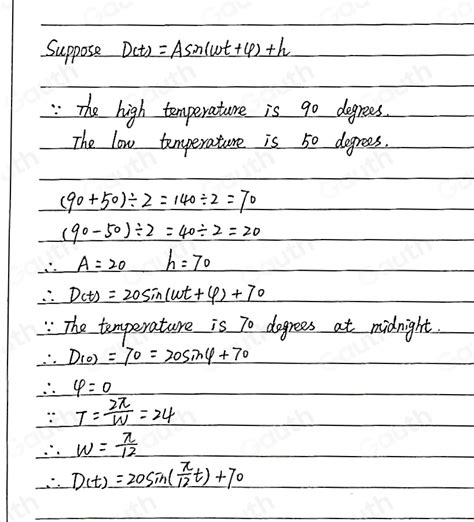 Solved Outside Temperature Over A Day Can Be Modeled As A Sinusoidal