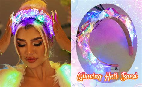 Bartosi Light Up Headbands Led Glowing Headband Flash Hair