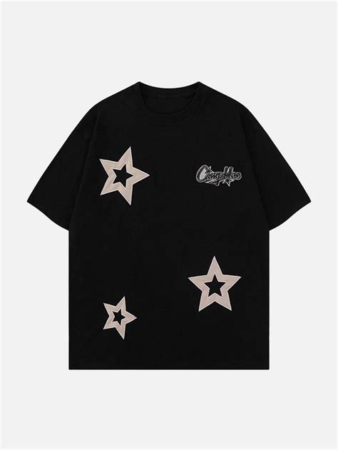 TALISHKO Applique Embroidery Star Tee Black L Star Tees Tees