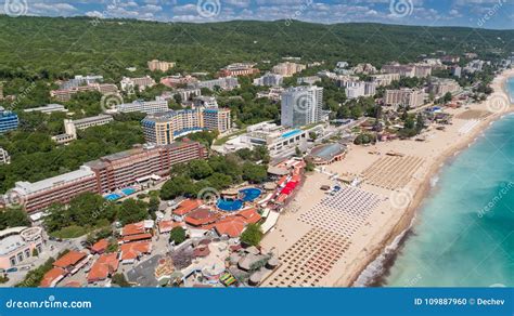 GOLDEN SANDS BEACH, VARNA, BULGARIA - MAY 19, 2017. Aerial View of the ...