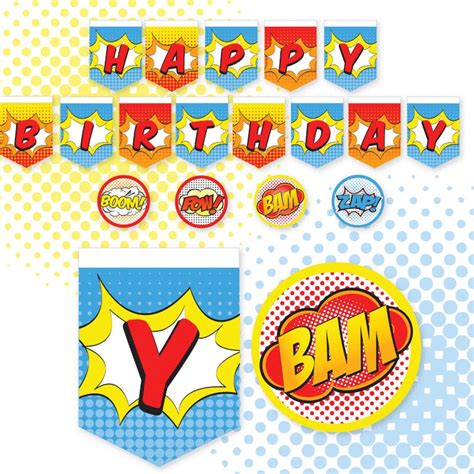 Superhero Happy Birthday Banner Sign Pennant Superhero Etsy