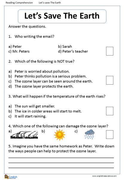 Let’s Save The Earth Reading Comprehension Worksheet English Treasure Trove