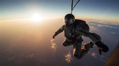 An Actor Is Skydiving At Sunset Background, Picture Of Skydiver ...