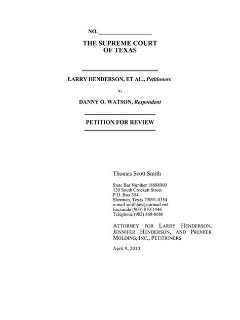 Fillable Online Supreme Courts State Tx LARRY HENDERSON ET AL Fax