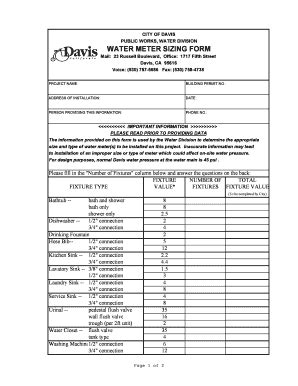 Fillable Online Public Works Cityofdavis Water Meter Sizing Form The