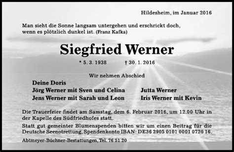 Traueranzeigen Von Siegfried Werner Trauerportal Hildesheimer