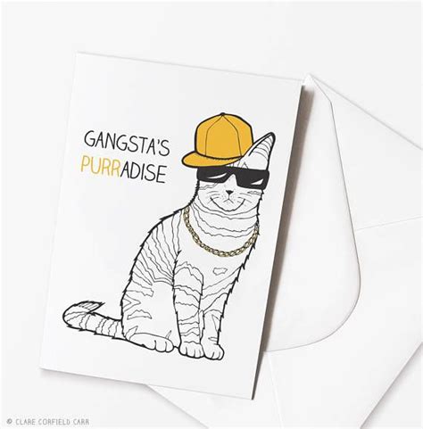 Funny Cat Card Gangstas Purradise Cat Puns Etsy Cat Puns Funny