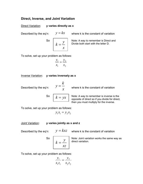 Direct Variation And Inverse Variation Worksheet Printable Computer Tools