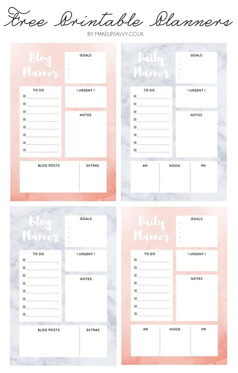 Free Printable Daily Planners For Readers And Bloggers Makeup Savvy