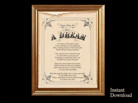 Edgar Allan Poe Art A Dream Poem Poster Poe Book Lover Gift - Etsy